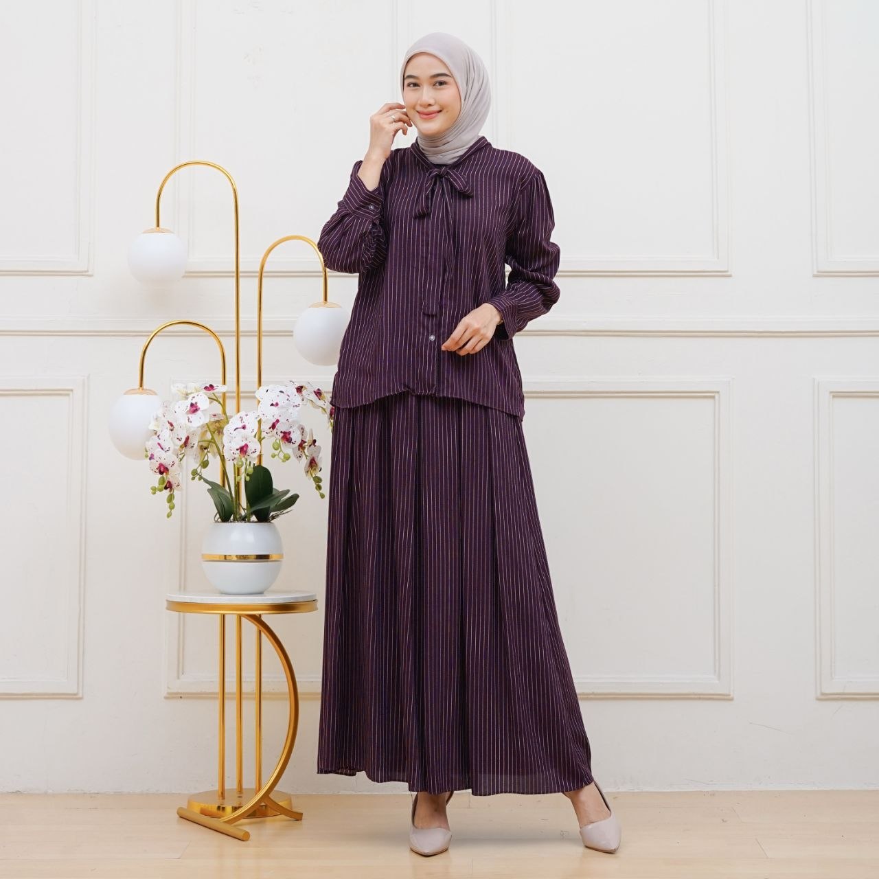 Aruna setelan rok warna burgundy